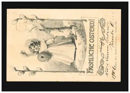 Pâques Joyeuse petite fille avec lapin de PÂques, Ranken Art Déco, 5.4.1901