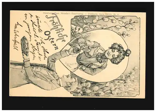 Ostern Fröhliche Paar Ostereier Hase, Frankfurt (Oder) /Müncheberg 6.4.+7.4.1901