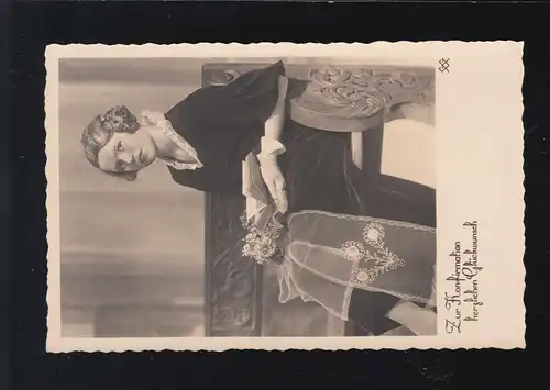 Konfirmation Mädchen Handschuhe Gesteck Bibel Kirchenbank, Tönisheide 21.3.1927