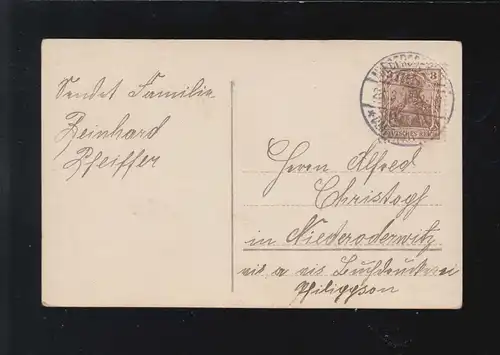 Konfirmation Glückwünsche Junge in Kirche mit Engel, Niederoderwitz 28.3.1915