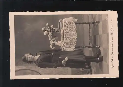 Konfirmation Mädchen Tisch Blumen Herzlichen Glückwunsch , Tönisheide 21.3.1937