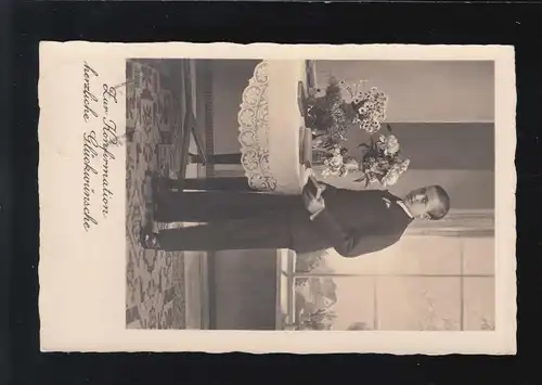 Konfirmation Glückwünsche Junge Anzug Blumenstrauß, Niederoderwitz 13.4.1935