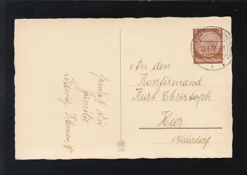 Konfirmation Glückwünsche Junge Anzug Blumenstrauß, Niederoderwitz 13.4.1935
