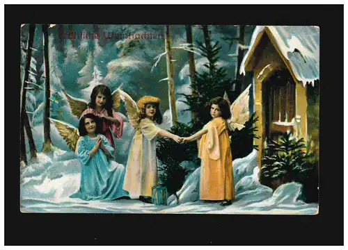 Weihnachten Fröhliche Engel beten Wald Schnee Hütte, Flechtdorf 27.12.1917