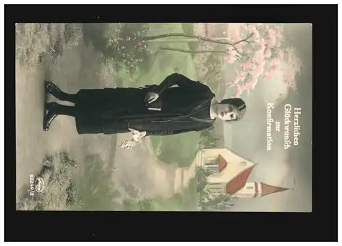 Konfirmation Mädchen Kleid coloriert Glückwunsch Zürich / Neker 23.3.1929