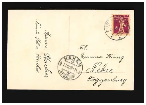 Konfirmation Mädchen Kleid coloriert Glückwunsch Zürich / Neker 23.3.1929