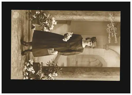 Konfirmation Mädchen Kleid Schleife Blumen Glückwunsch Herzogenbuchsee 24.3.1921