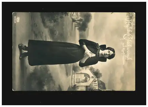 Confirmation Félicitations Filles longues robe priant Zurich 17.4.1919