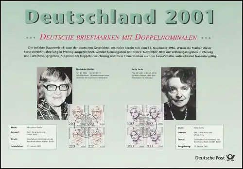 Deutschland 2001: Briefmarken mit Doppelnominale Frauen Viererblöcke / SWK Paare