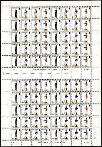 Guernsey 94+96+135 Militäruniformen Zusammendruck-Bogen mit Zwischensteg 1974 **