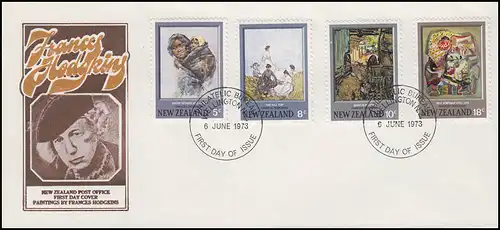 Neuseeland: Frances Hodgkins - Malerin, 4 Werte, Schmuck-FDC Wellington 6.6.1973