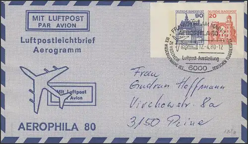 Aérogramme 90+20 Pf BUS AEROPHILA 80 SSt Frankfurt/Main