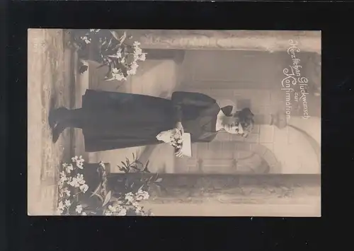 Konfirmation Glückwunsch Mädchen Bibel Blumen geschmückt, Stollberg 31.3.1919