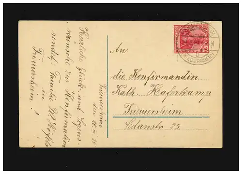 Confirmation Filles Eglise du village façon Fleurs Félicitations, Friemersheim 20.3.1920