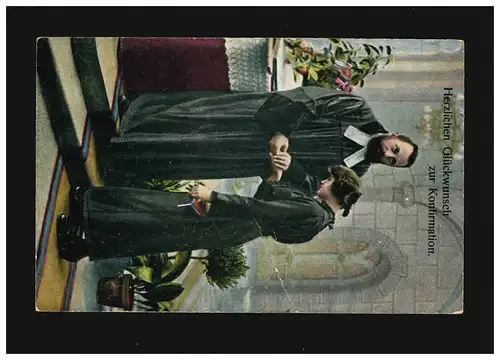 Confirmation Père Fille avant l'autel Bible Fleurs Coloration, Pegau 31.3.1917