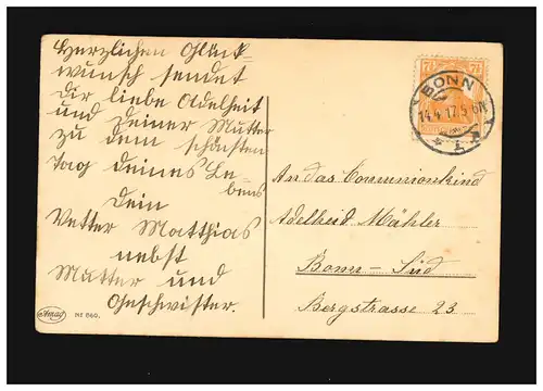 Communion Souvenir de la première sainte, fille à genoux devant Maria, Bonn 14.4.1917
