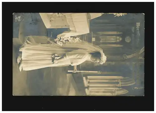 Kommunion Segenswünsche zur 1.Communion Mädchen vor Altar, Oberhausen 13.4.1912