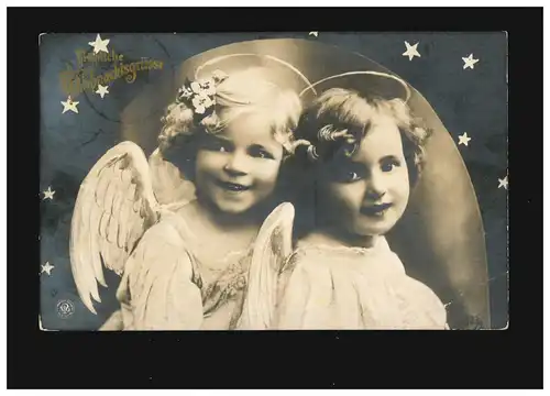 Noël Joyeux Noël 2 petits anges étoiles, Berlin 24.12.1906