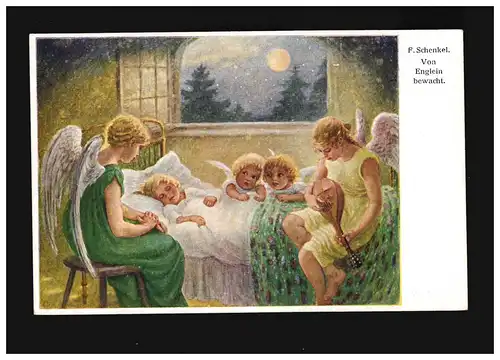 Enfant endormi par l'ange gardien, F. Shenks gardé par petit garçon, non utilisé