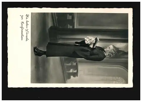 Konfirmation Mädchen elegant Bibel Strauß besten Wünsche, Tönisheide 20.3.1937