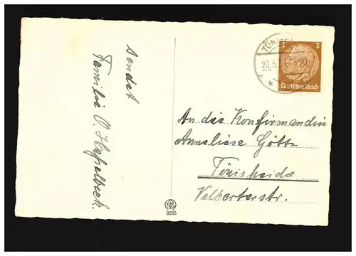 Konfirmation Mädchen elegant Bibel Strauß besten Wünsche, Tönisheide 20.3.1937