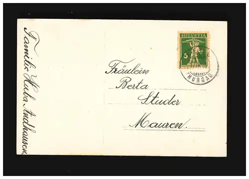 Konfirmation Mädchen Kirche Blumen am Weg Koloration, Mauren (Thurgau) 17.4.1935