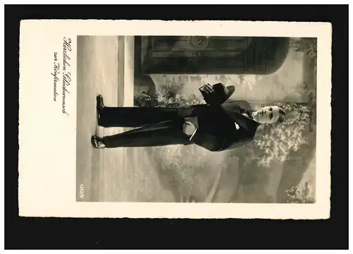 Confirmation Jeune Costume Chapeau Bible devant la maison Félicitations, Wuppertal 20.3.1937