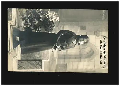 Confirmation Félicitations Filles Bijoux de fleurs église, Langedreer 18.3.1915