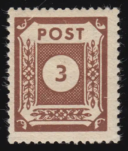 SBZ 56b Ziffer 3 Pf, dunkelorangebraun, ** postfrisch
