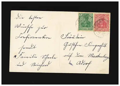 Konfirmation Herzlichen Glückwunsch Mädchen Umschlag Blumen, Adorf 29.2.1924