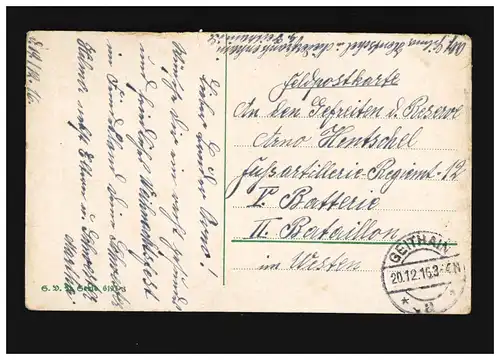 Weihnachten Grüße Ehre sei Gott in der Höhe! Engel, Feldpost Geithain 20.12.1916