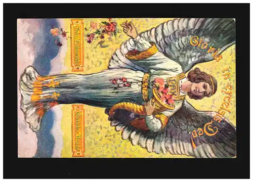Noël Joyeux Ange Gloria dans Excelsis Deo Fleurs Art Deco Crefeld 2.1.1911
