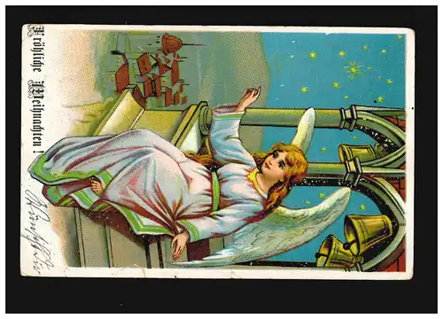 Noël Joyeux Ange clocher ville étoiles, Blowatz 24.12.1907