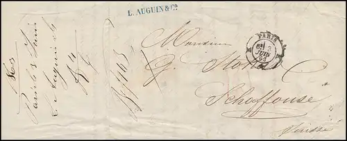 Frankreich Brief mit rotem Barfreimachungs-Stempel 40, PARIS 1863 in die Schweiz