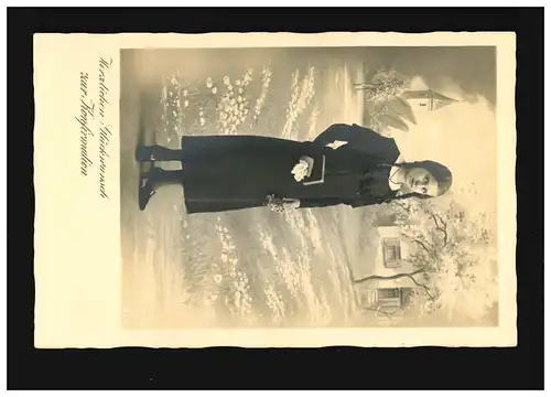 Konfirmation Herzlichen Glückwunsch Dorf Mädchen Zöpfe Bibel, Gronau 21.3.1936