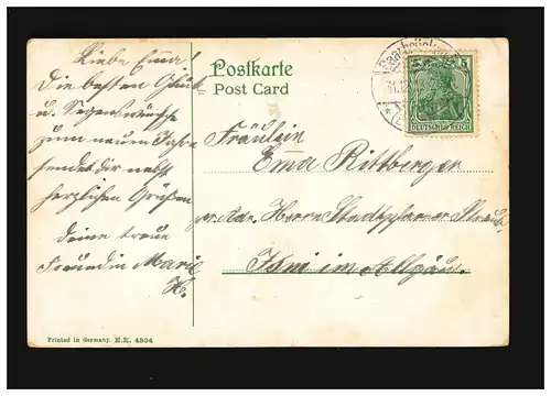 Neujahr Dorf Schnee Goldprägung Harre des Herrn Psalm, Saarbrücken 31.12.1913