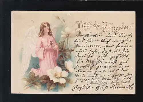 Pfingsten Fröhliche Engel Pfingstrosen Blüten Barmen /Kristiania 24. + 26.5.1901