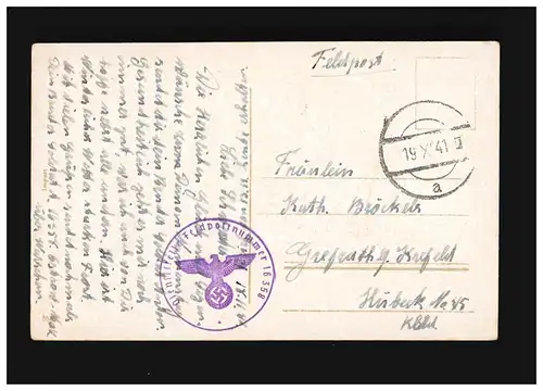 Jour du nom Katharina Félicitations bouquet doré gravé, Poste de champ 19.11.1941