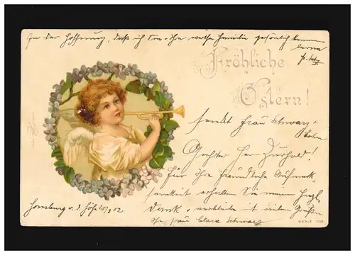 Ostern Fröhliche Engel Trompete Veilchen Kranz Homburg /Altenbeken 23.+26.3.1902