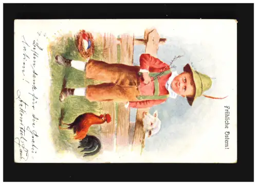 Ostern Fröhliche Junge Lederhose Lämmchen Hahn Ostereier, Wien 8.4.1903