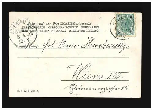 Ostern Fröhliche Junge Lederhose Lämmchen Hahn Ostereier, Wien 8.4.1903