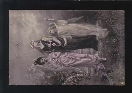 Frauen geschmückt Kränze Engel Putten, Coloration Frühling M.-Gladbach 1.3.1907