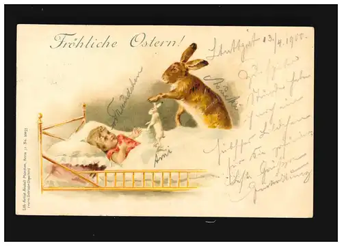 Ostern Fröhliche Hase am Kinderbett Häschen, Stuttgart /Stolberg 14.4.1900