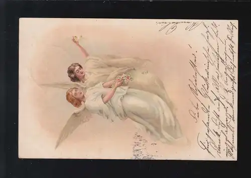 Anges en robe blanche en flottant des fleurs, des temples 21.10.2001