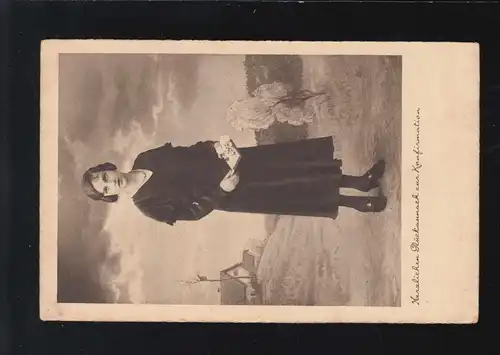 confirmation Félicitations fille village paysage cheveux courts Bible, non utilisé