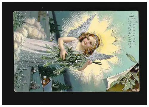 Weihnachten Fröhliche, Art Deco Engel Silber verziert Reisig, Hilgen 25.12.1910