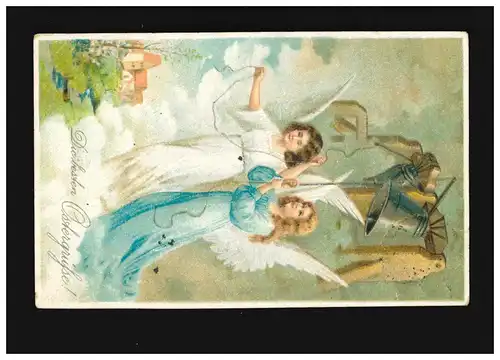 Ostern die besten Ostergrüße, Engel läuten Glocken im Himmel, gelaufen 11.4.1923