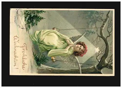 Noël joyeux ange priant balançoire neige étoile, Oldenburg 23.12.1912