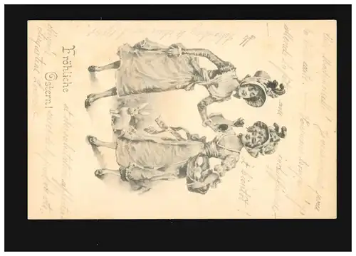 Ostern fröhliche junge Damen Eier sammeln Osterhase, Zöptau/Petersdorf 2.4.1901