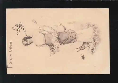 Ostern Fröhliche Frau Blumenkranz Girlanden Hase, Wels-Bahn / Höchst 27.3.1902